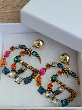 Gold-Tone Multicolor Crystal Drop Earrings